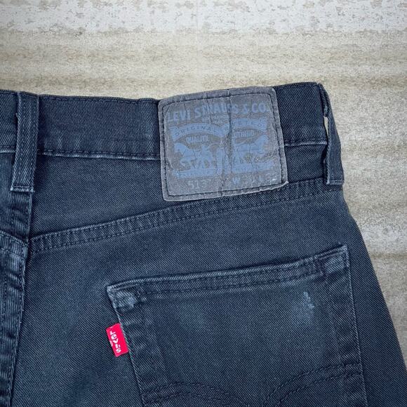 Levis Jeans 513 Slim Straight Fit Jet Black Wash Denim Paper Tag Distressed - Picture 4 of 7